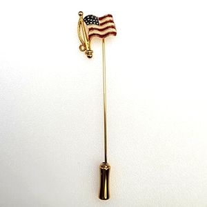 Waving American Flag Stick Pin, Gold Tone